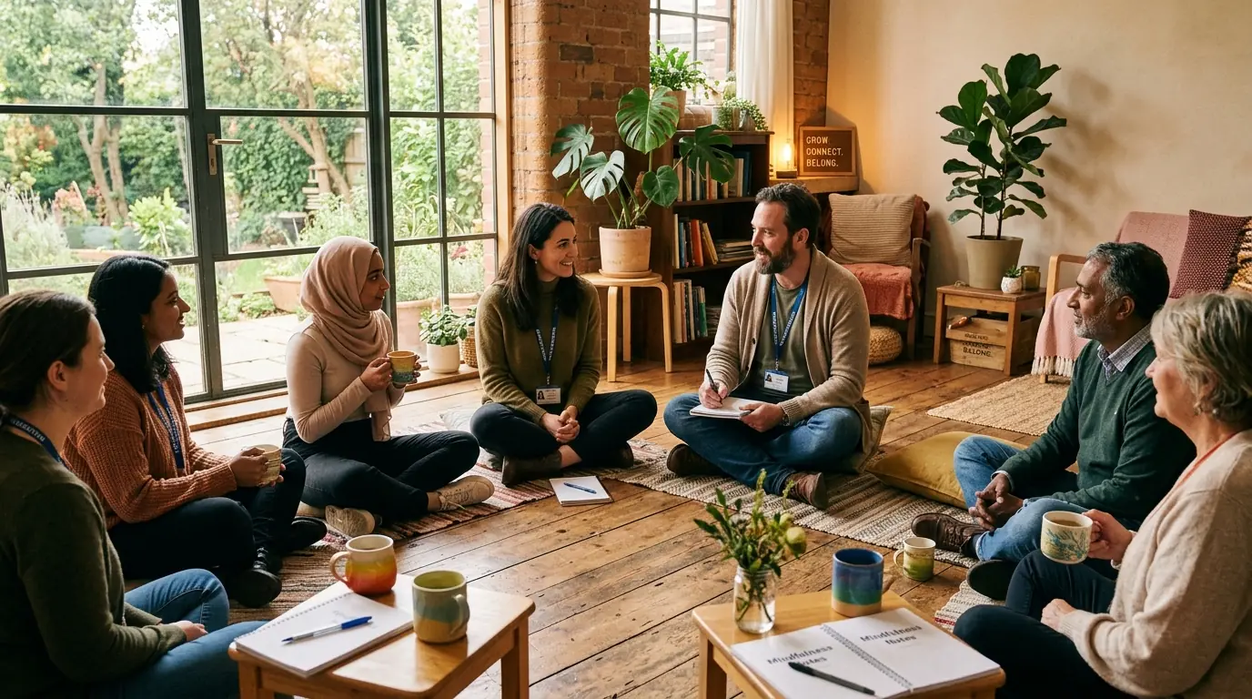 Volunteers in a restorative circle